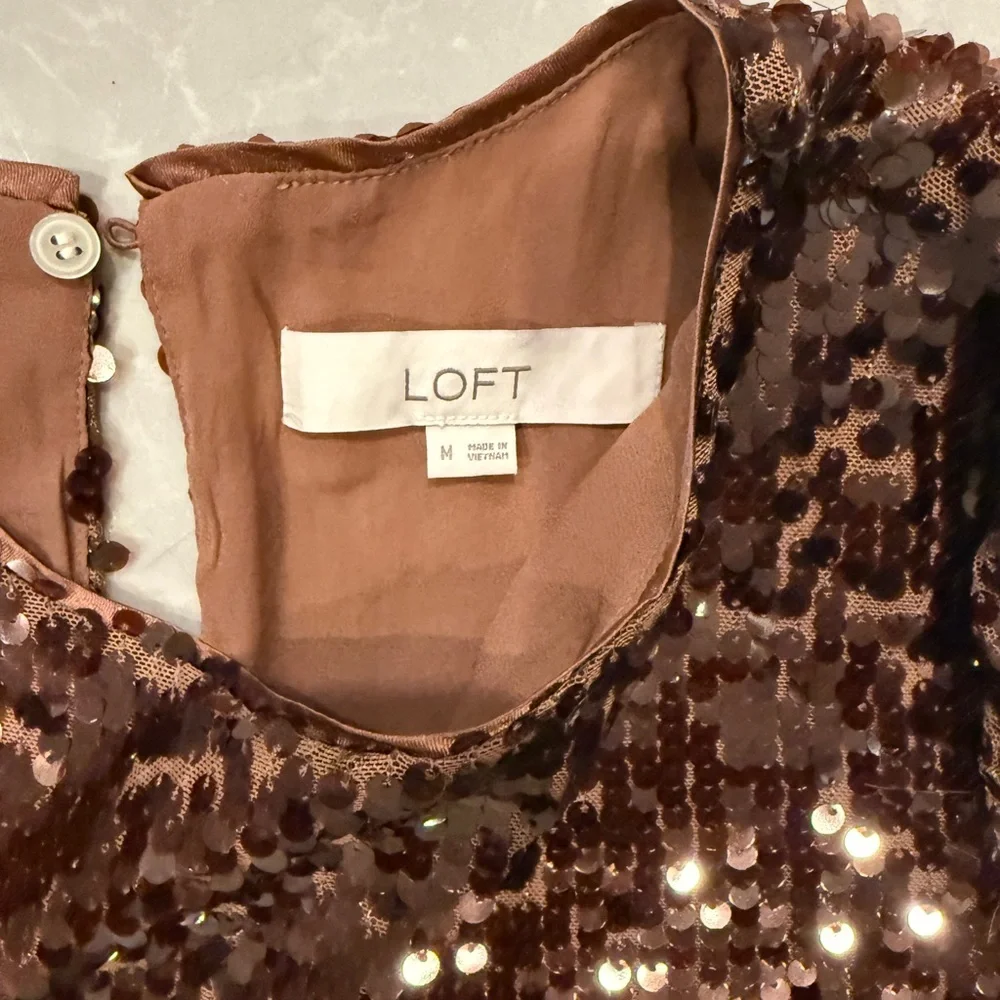 Loft, brown sequins top! Size medium. Worn once! - Picture 4 of 4